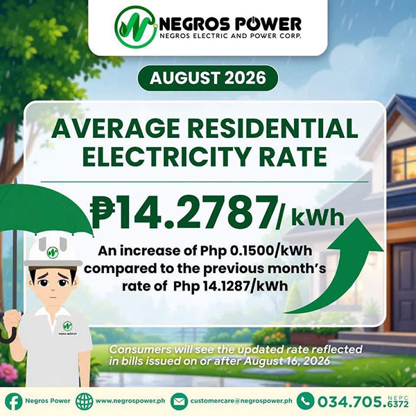 Negros Power August 2026 Rates Rise Slightly Amid Higher Transmission Costs
