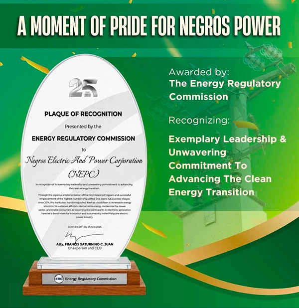 Negros Power Earns ERC Recognition For Advancing Renewable Energy Through Net-Metering
