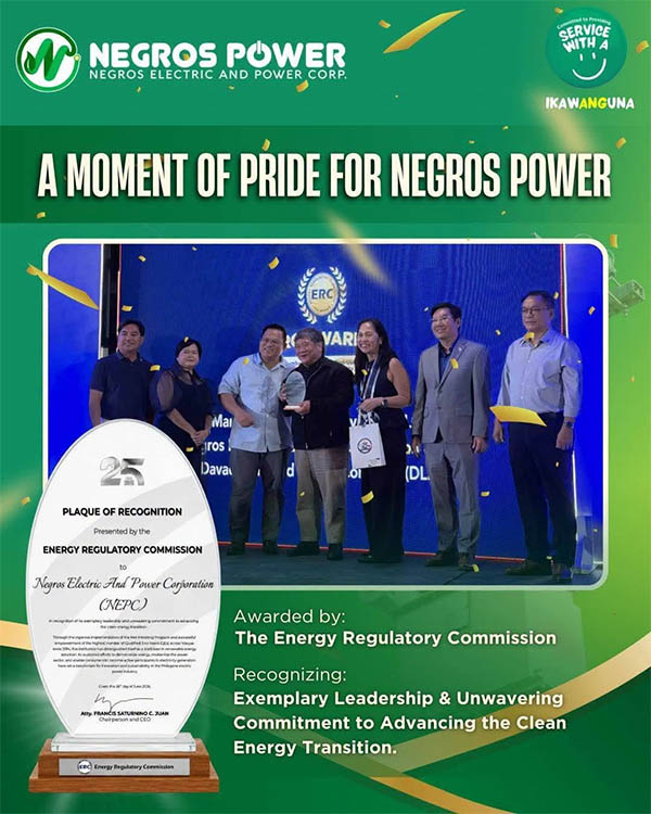 Negros Power Earns ERC Recognition For Advancing Renewable Energy Through Net-Metering