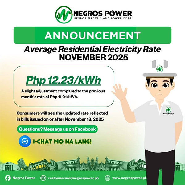 Negros Power Releases November Rates And Expands Consumer Assistance After Typhoon Tino