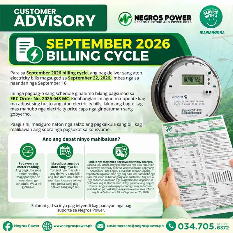 Negros Power Adjusts September Bill Delivery Schedule Following ERC Price Cap Order