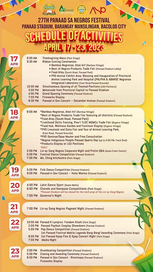 Panaad Sa Negros Festival 2023 - Schedule Of Activities