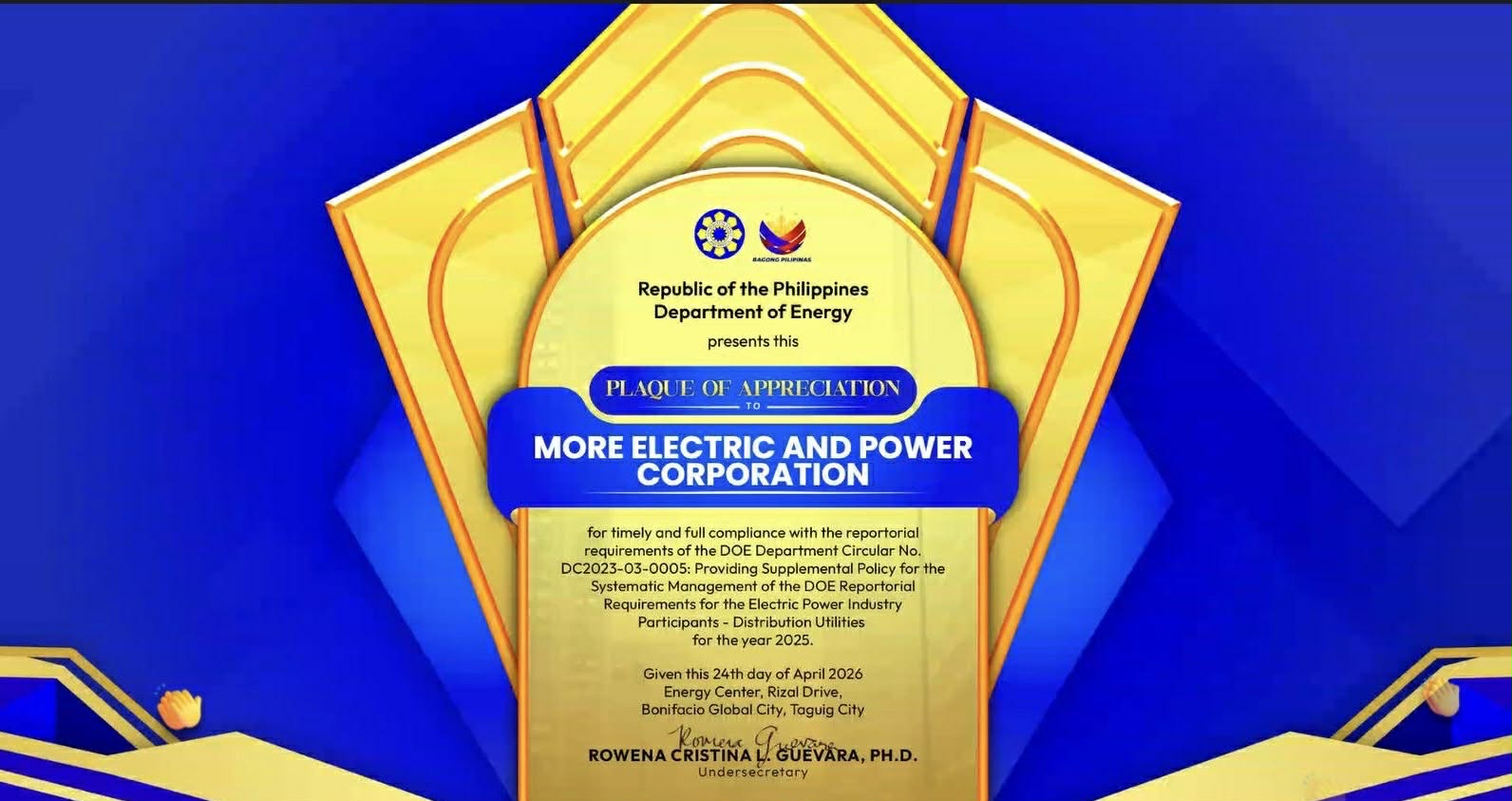 DOE Recognizes MORE Power And Negros Power For Full Compliance And Industry Transparency