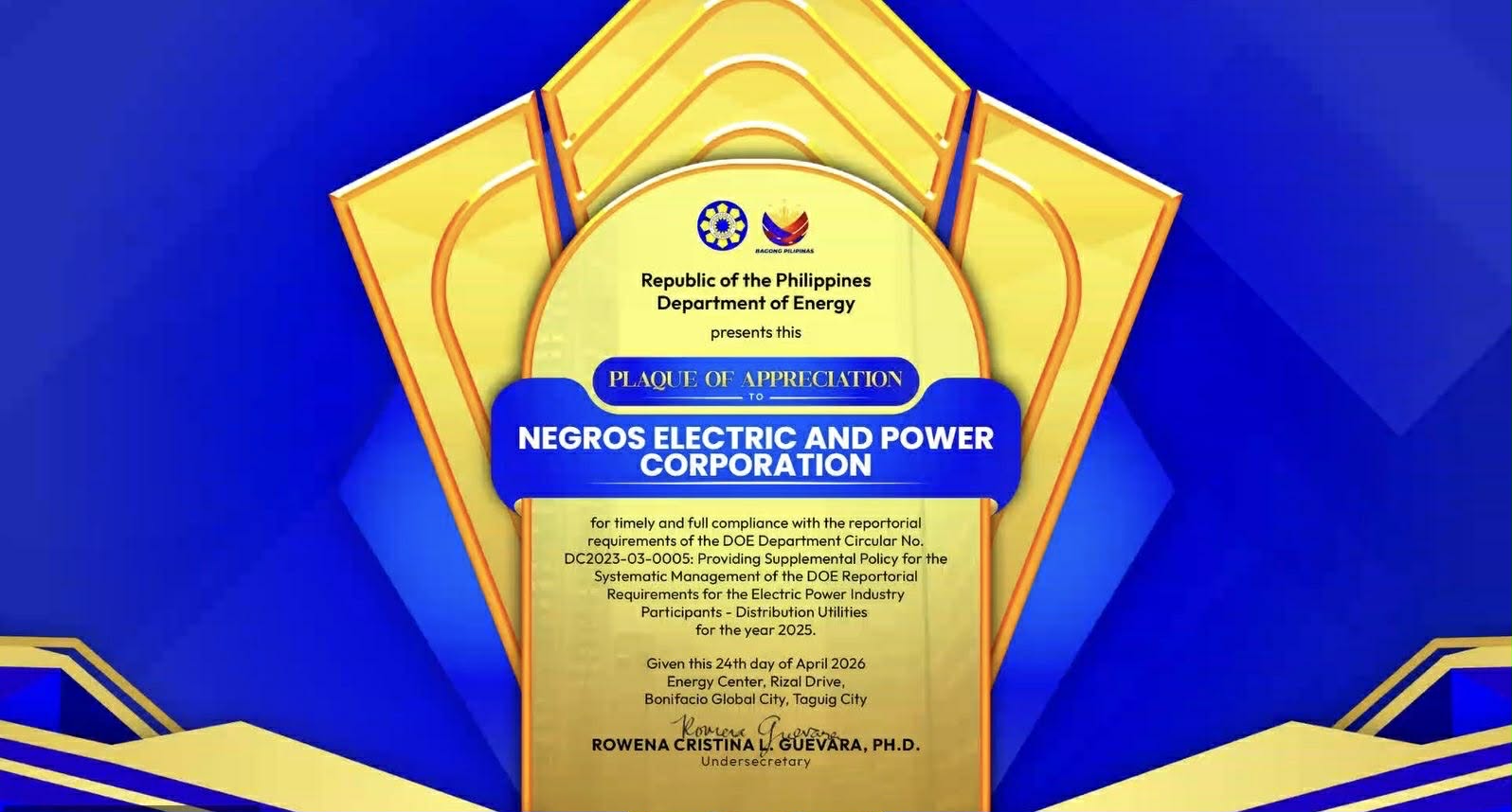 DOE Recognizes MORE Power And Negros Power For Full Compliance And Industry Transparency
