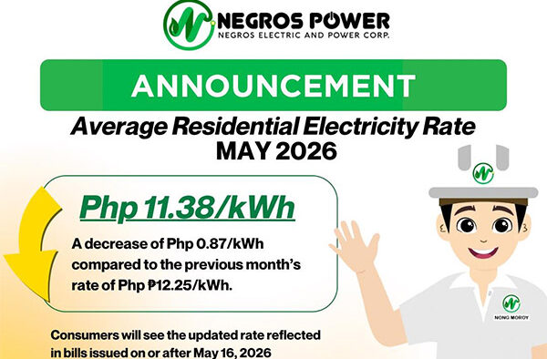 Negros Power Announces Lower Electricity Rates For May 2026