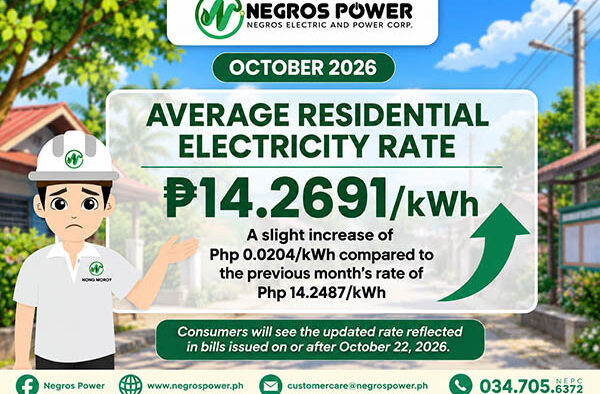 Negros Power October Electricity Rate Rises By Just ₱0.02 Per kWh